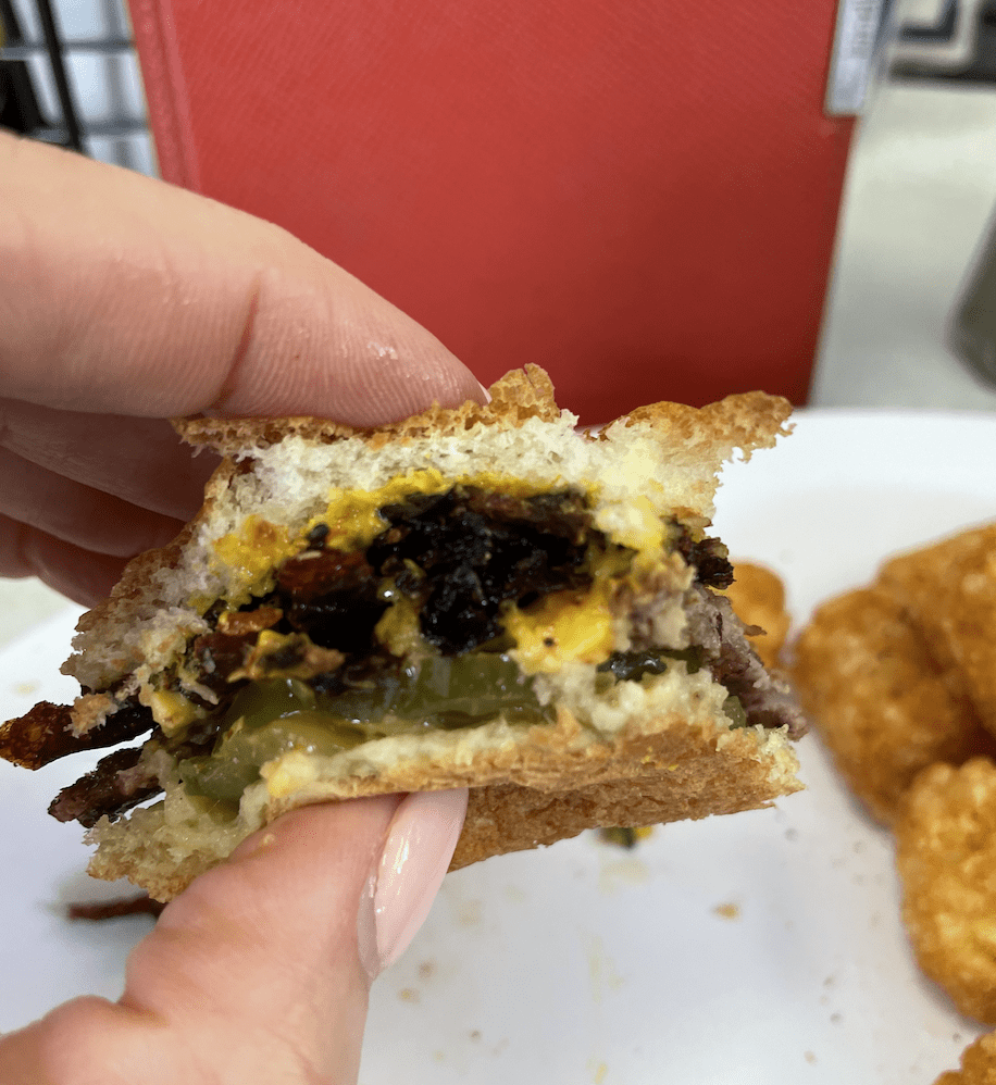 last bite of burger from Hamburger Inn